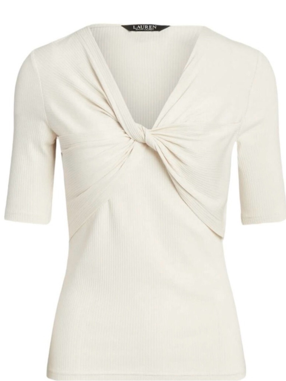 Lauren Ralph Lauren Marita Ivory Twist-Front Ribbed Top Size XXL